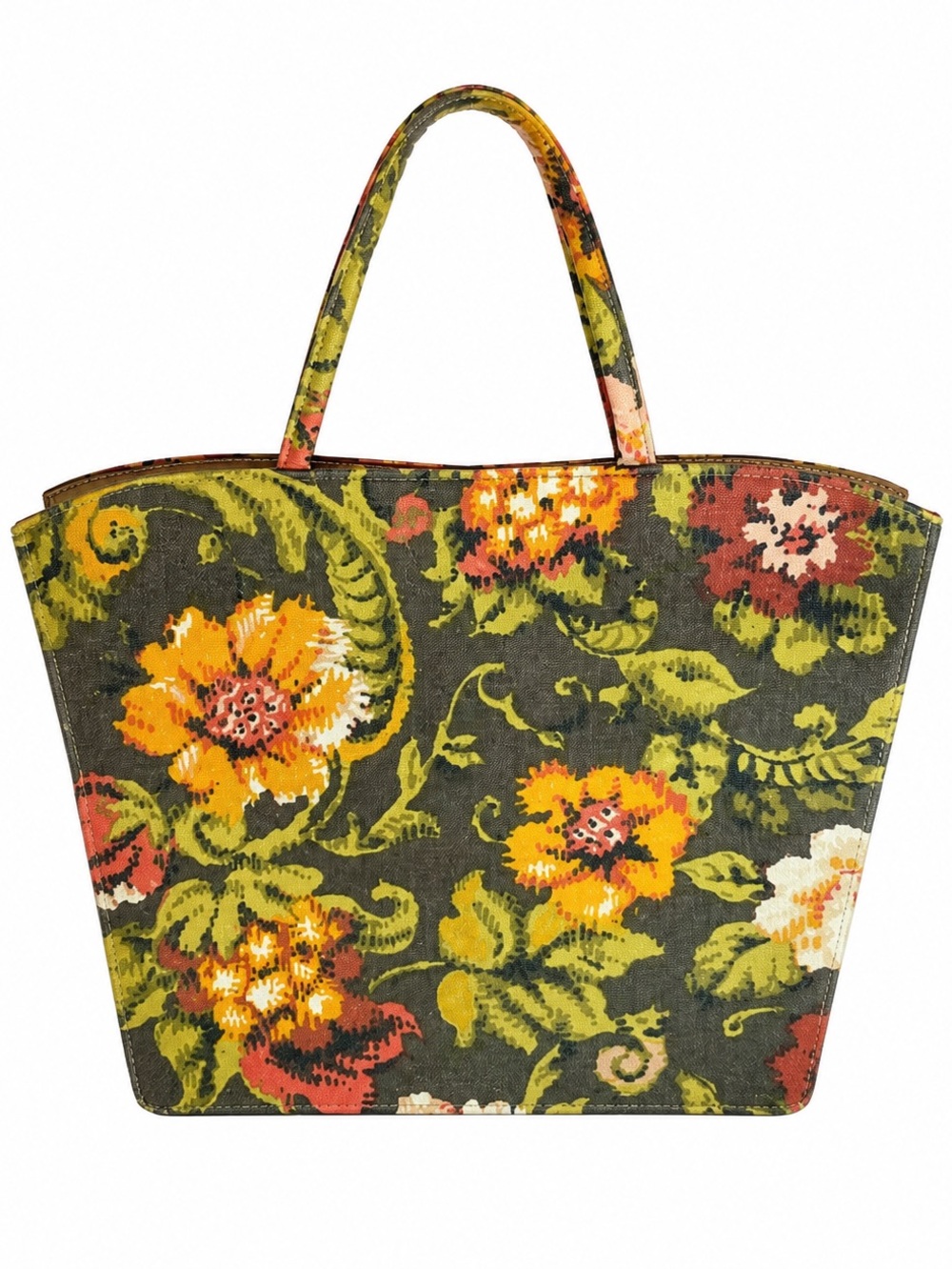 Vintage  Mid Century 1960 Margaret Smith of Gardiner Maine Floral Canvas Purse